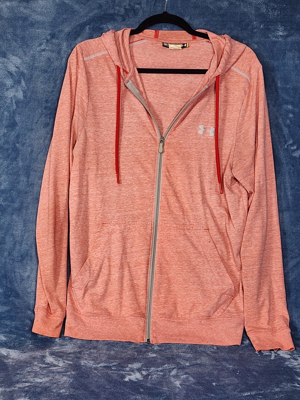 Under Armour Coral Heather Full-Zip Bomber Jacket with Red Drawstrings